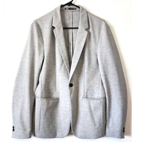 Zara Confort Blazer Jacket Stretch Fit in light gray Size Large - Picture 2 of 11